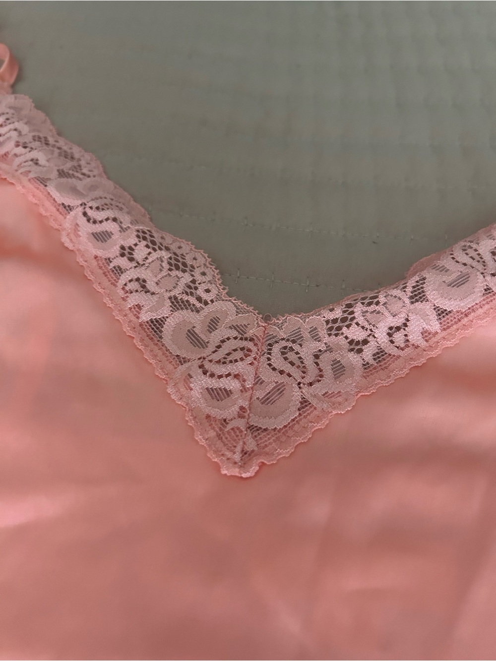 Colsie Coral Lace-Trim Satin Cami Pajama Top and Bottom - Picture 2 of 5